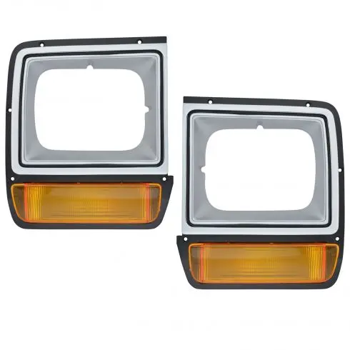 1986-1990 Dodge D/W Series Truck Gray Headlight Bezel Pair With Parking Light Amber Or Smoked 1