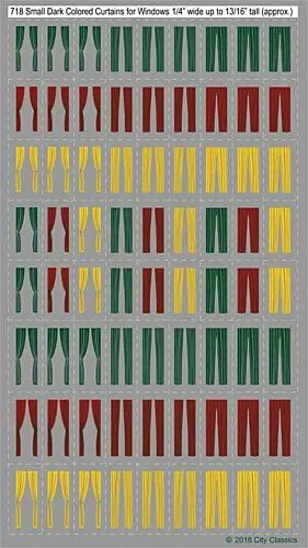 Walthers Dark-Colored Curtains - Window Dressings -- For Windows 1/4" X Up To 13/16" .6 X 2.1Cm Pkg(70) (Green, Red, Yellow)  (195-718) 1