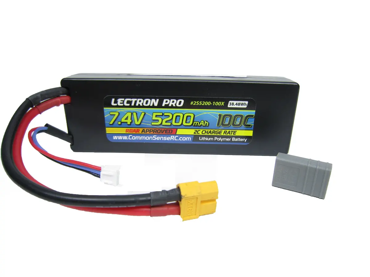 Common Sense Rc Lectron Pro 7.4V 5200Mah 100C Lipo Battery With Xt60 Connector  + Csrc Adapter For Xt60 Batteries To Popular Rc Vehicles   (2S5200-100X) 1