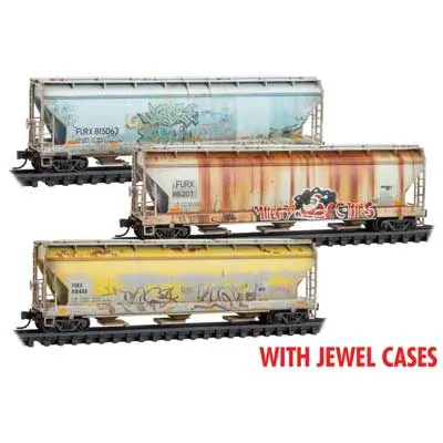 First Union Rail Leasing Furx #815063, 815207, 816446 (Weathered, Graffiti) 1