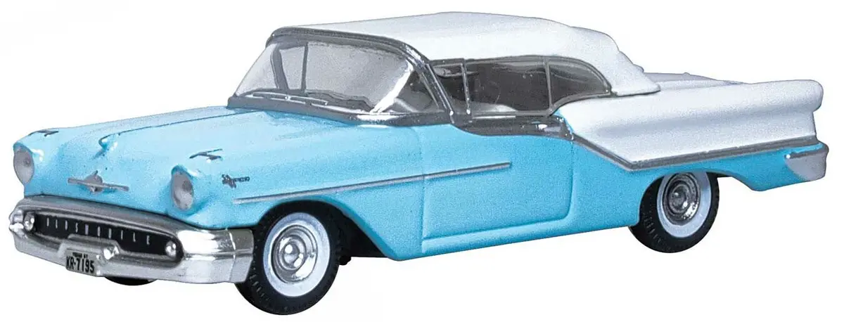 Oxford Diecast 1957 Oldsmobile 88 Convertible - Assembled -- Top Up (Banff Blue, Alcan White) (553-87Oc57002) 1