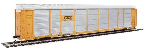 Walthers 89' Thrall Enclosed Tri-Level Auto Carrier - Ready To Run -- Csx Rack Ettx Flat #T8782/710273 (Yellow, Black, Silver)  (920-101424 1