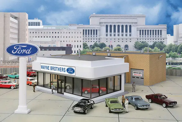 Walthers Wayne Bros. Ford Dealership -- Kit - 8-7/8 X 12-1/8 X 3-7/8" 22.5     (933-3483) 1