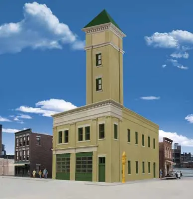 Walthers Two-Bay Fire Station -- Kit - 8 X 4-7/8 X 5-1/2" 20.3 X 12.4 X 14Cm   (933-4022) 1