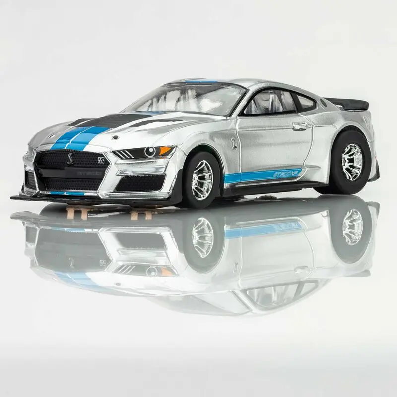 Ho Ford Mustang Gt500kr Mega G+ Slot Car, Silver & Blue 1