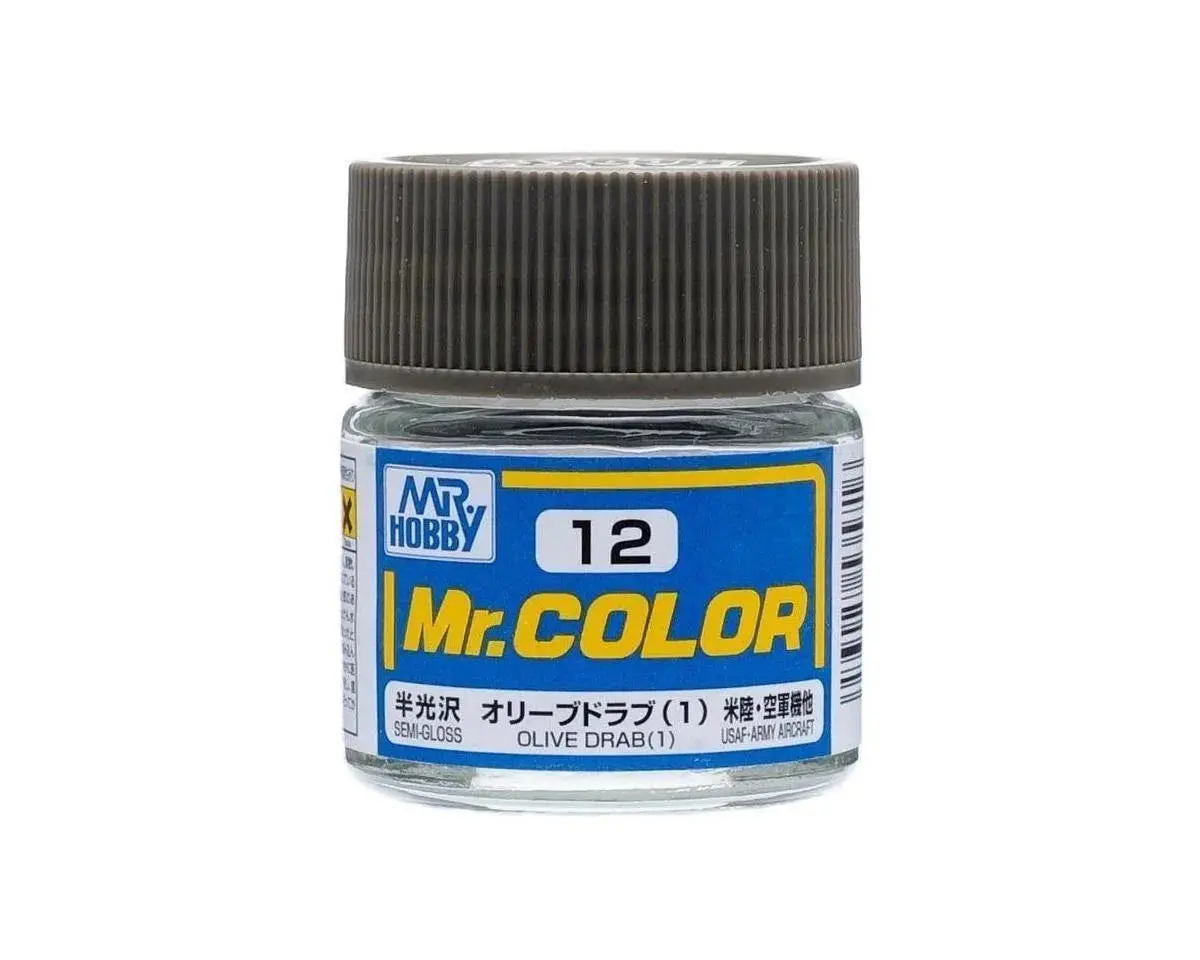 Mr. Hobby C12 Semi-Gloss Olive Drab Acrylic Hobby Paint (10Ml)  (Cuzc012) 1