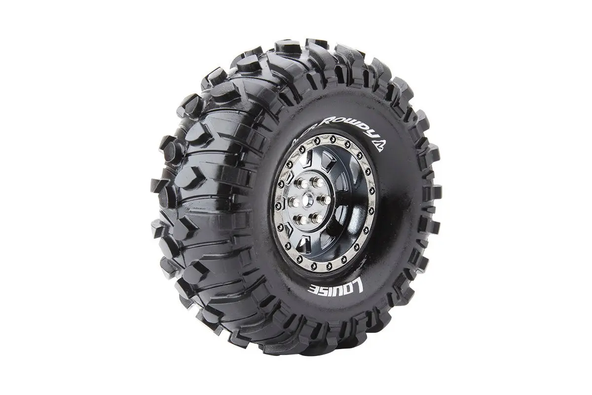 Louise R/C Cr-Rowdy 1/10 1.9" Crawler Tires, 12Mm Hex, Super Soft, Mounted On Black Chrome Rim, Front/Rear (2)   (Loult3233vbc) 1