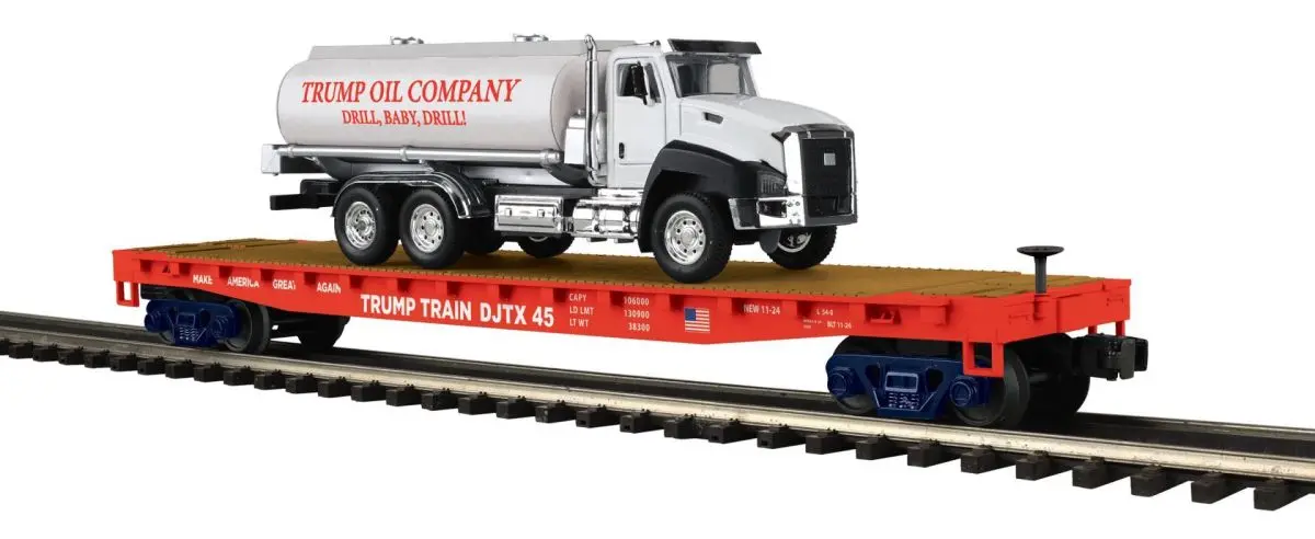 Mth O Trump Flatcar W/Tanker Truck W/Sound    (Mth2095831) 1