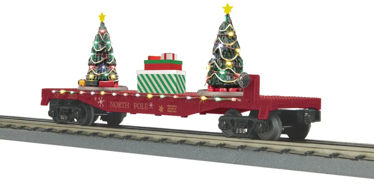 Mth O North Pole Maroon Flatcar W/Lighted Trees  (Mth3076867) 1