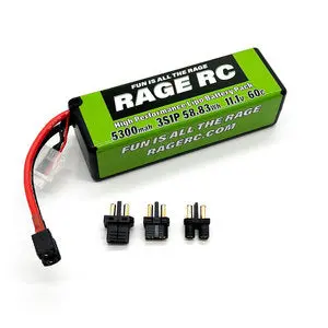 Rage 5300Mah 3S 11.1V 60C Hard Case Lipo Battery With Universal Connector Ec3, Xt60, T-Plug    (Rgrlp53003s60u) 1
