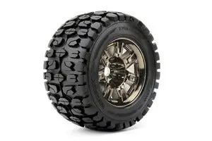 Tracker 1/8 Monster Truck Tires Mounted On Chrome Black Wheels, 0" Offset, 17Mm Hex (1 Pair)   (Ropr4003-Cb0) 1