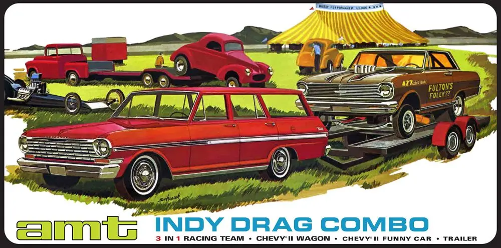 Amt 1/25 Indy Drag Combo: Chevy Ii Wagon, Funny Car & Trailer   (Amt1520) 1