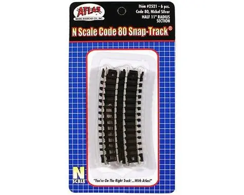 Atlas Railroad N Code 80 11" Radius 1/2 Curve (6)  (Atl2521) 1