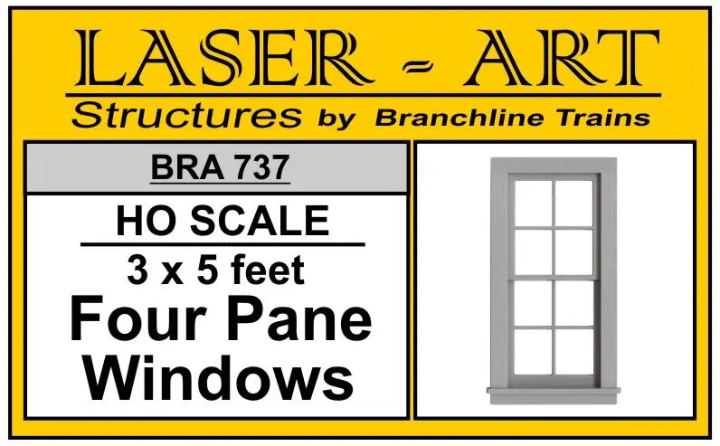 Branchline Window 4-Pane, 36 X 72" Pkg(6) Ho Scale (Bra737) 1
