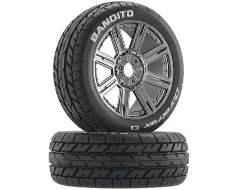 Duratrax Bandito 1/8 Buggy Premounted Tire W/ Spoke Wheels (Chrome) (2) (C3)  (Dtxc3658) 1
