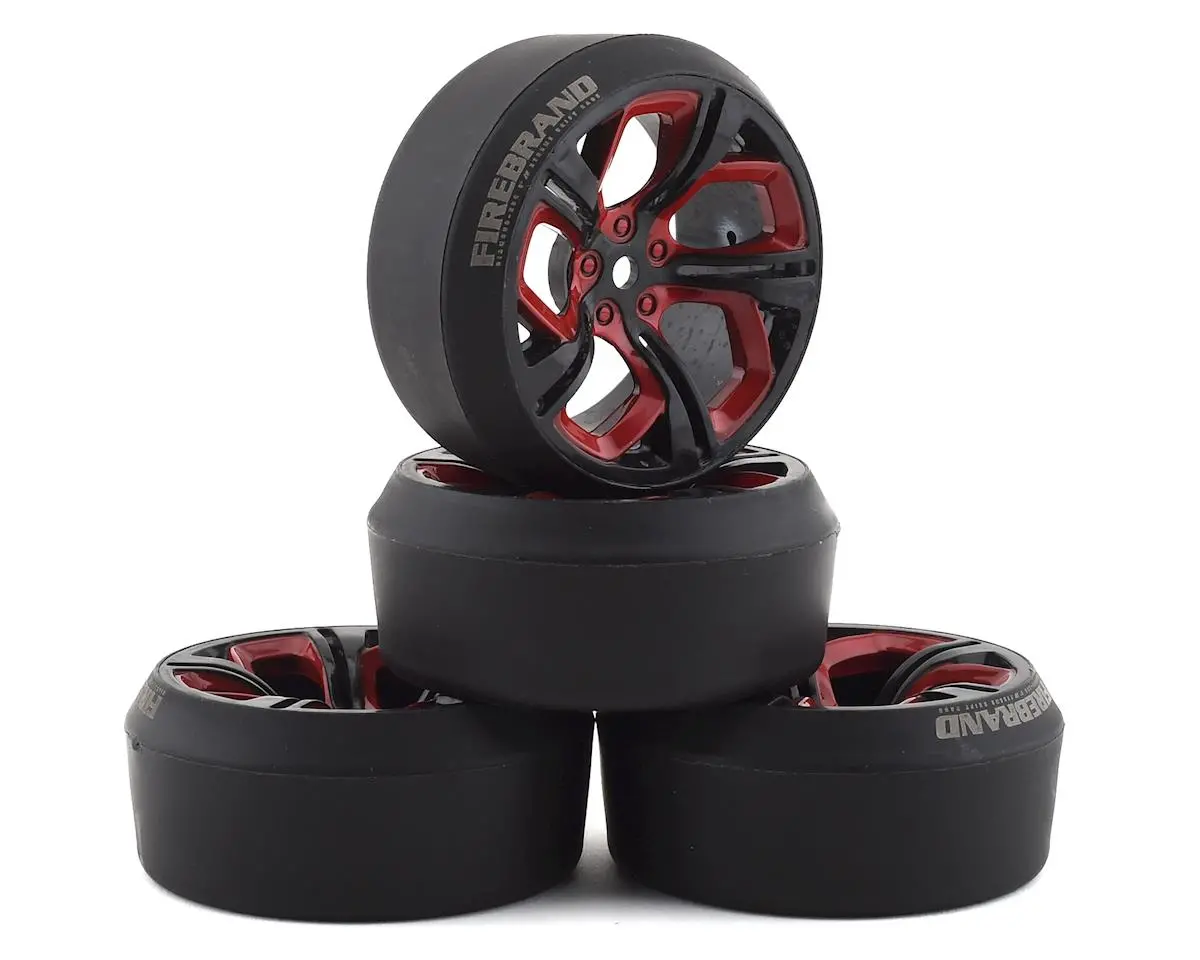 Firebrand Rc Hydra Xdr3 5° Pre-Mounted Tires (4) (Red/Black) W/Diamond Tires, 12Mm H Offset (Fbr1whehyd503) 1