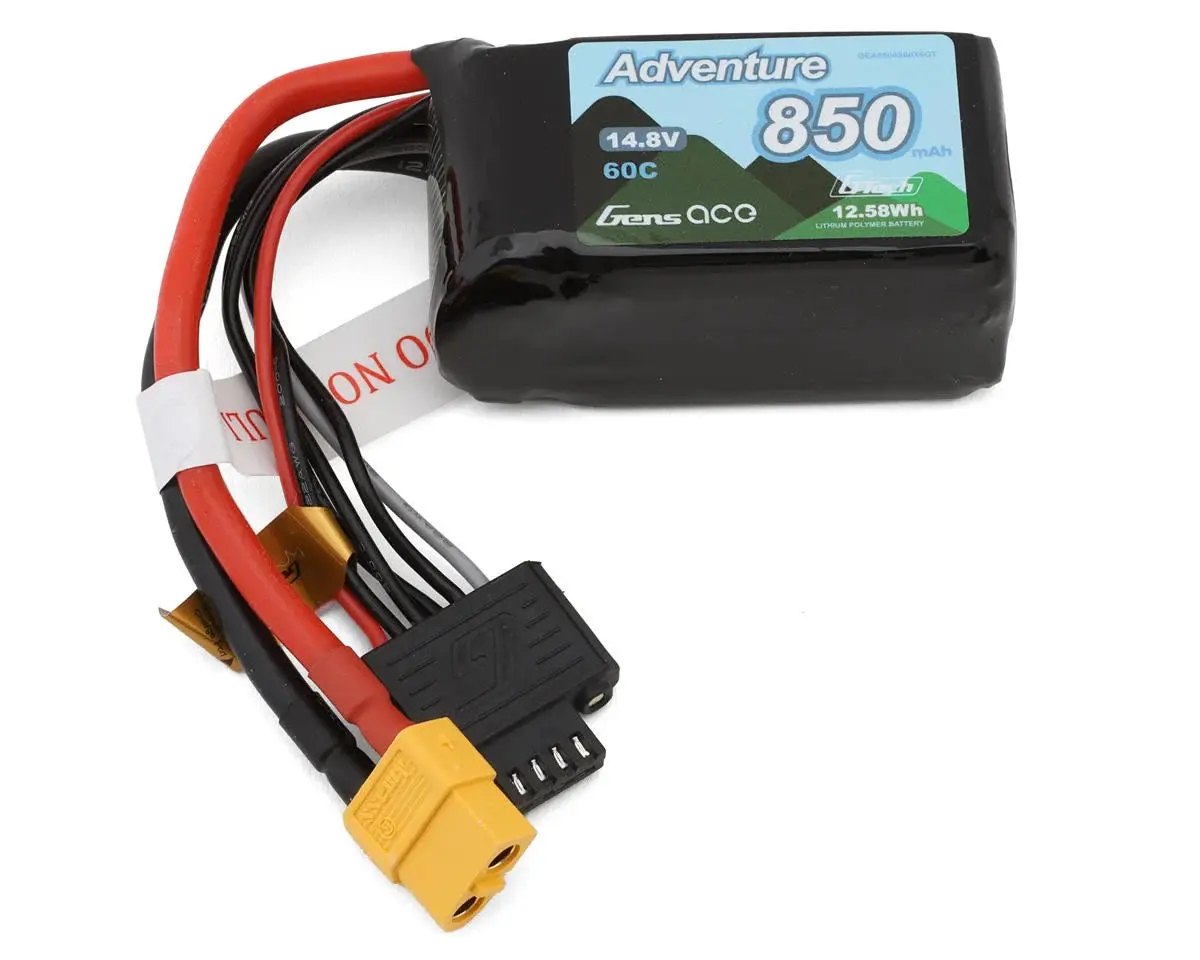 Gens Ace 4S 60C G-Tech Adventure Lipo Battery (14.8V/850Mah) W/Xt60 Connector    (Gea8504s60x6gt) 1