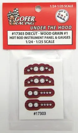 Gofer Racing 1/24-1/25 Hot Rod Instrument Panel & Gauges Wood Grain #1 (Diecut Plastic) 1