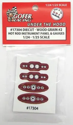 Gofer 1/24-1/25 Hot Rod Instrument Panel & Gauges Wood Grain #2 (Diecut Plastic) (Gof17304) 1