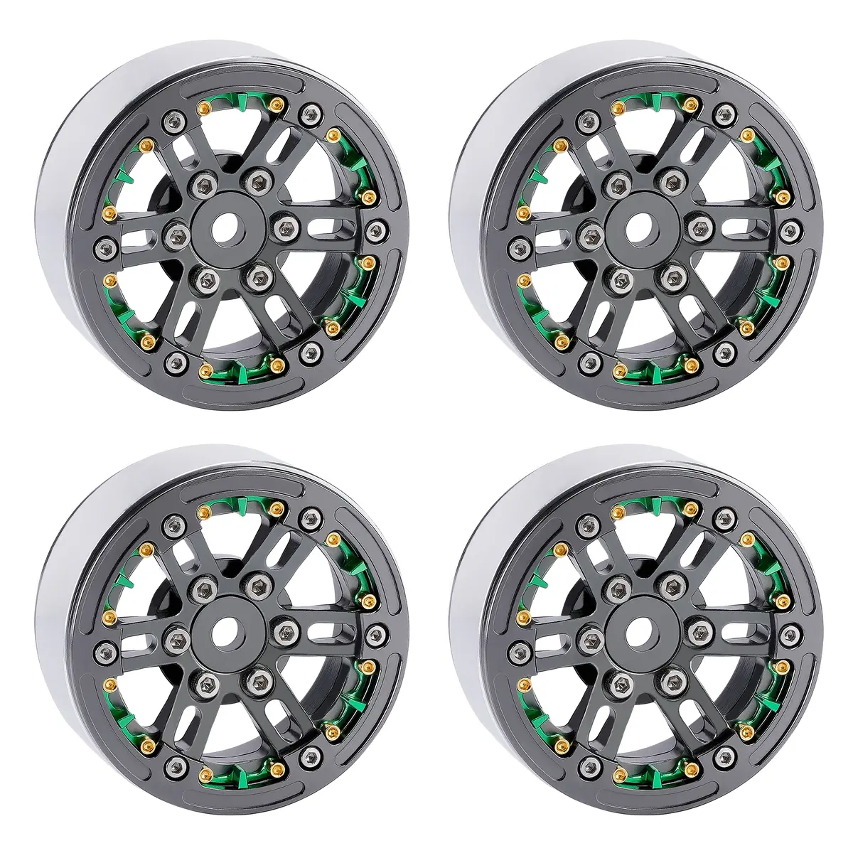 Hamilton Hobbies 1.9 Green Beadlock Wheels   (Ham136038) 1