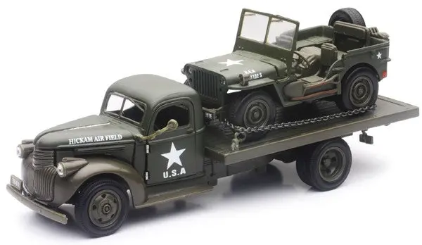 Nry1/32 1941 Chevrolet Military Flatbed Truck W/Willys Jeep (Die Cast) (Nry61053) 1