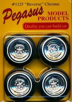 Pegasus 1/24-1/25 Reverse Chrome Rims W/Tires (4)   (Pgh1125) 1
