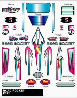 Pinecar Road Rocket Stick-On Decal  (Pin322) 1