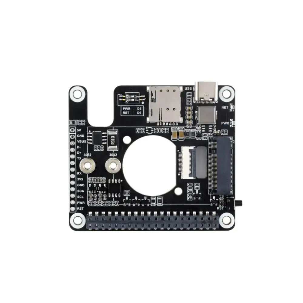 Waveshare Pcie To 5G/4G/3G Hat For Raspberry Pi 5, Compatible W/ 3042/3052 Packages Simcom/Quectel 5G (Sim8262a-M2) 1