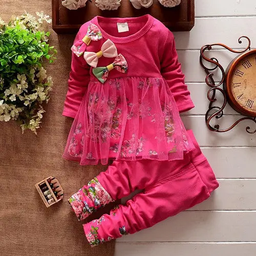 Floral Bow Style Baby Girls Clothing Set 5