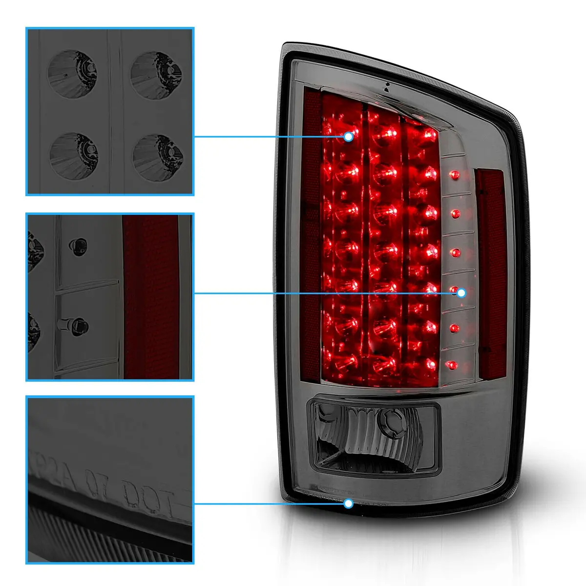 2007-2008 Dodge Ram 1500/2007-2009 Dodge Ram 2500 3500 Led Tail Lights Smoked Lens/Chrome Housing 1