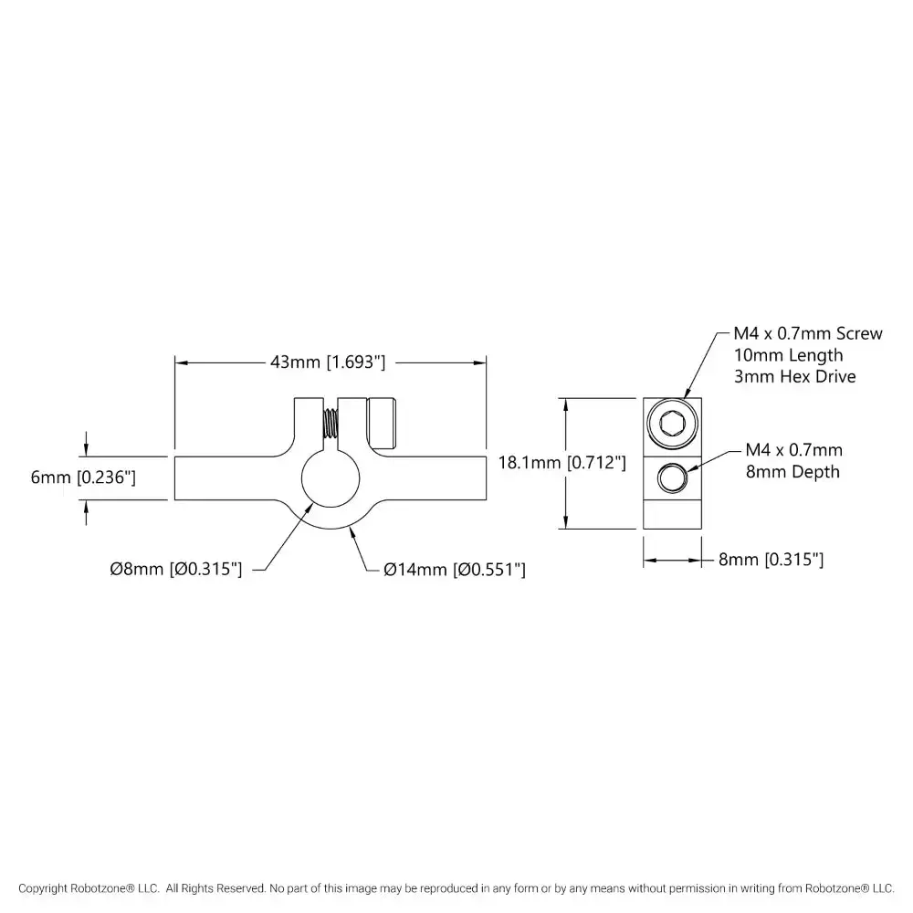 Servocity 1402 Series 2-Side, 1-Post Clamping Mount (43Mm Width, 8Mm Bore) 2