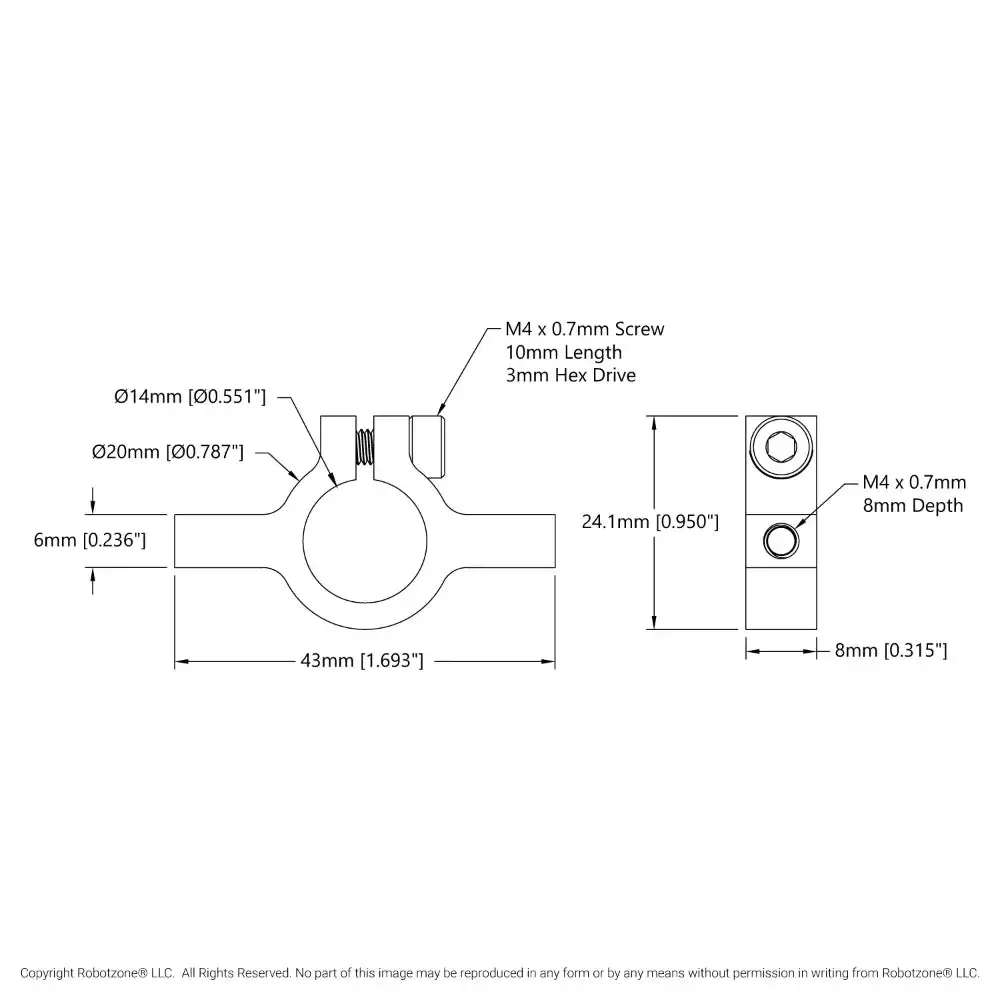 Servocity 1402 Series 2-Side, 1-Post Clamping Mount (43Mm Width, 14Mm Bore) 2