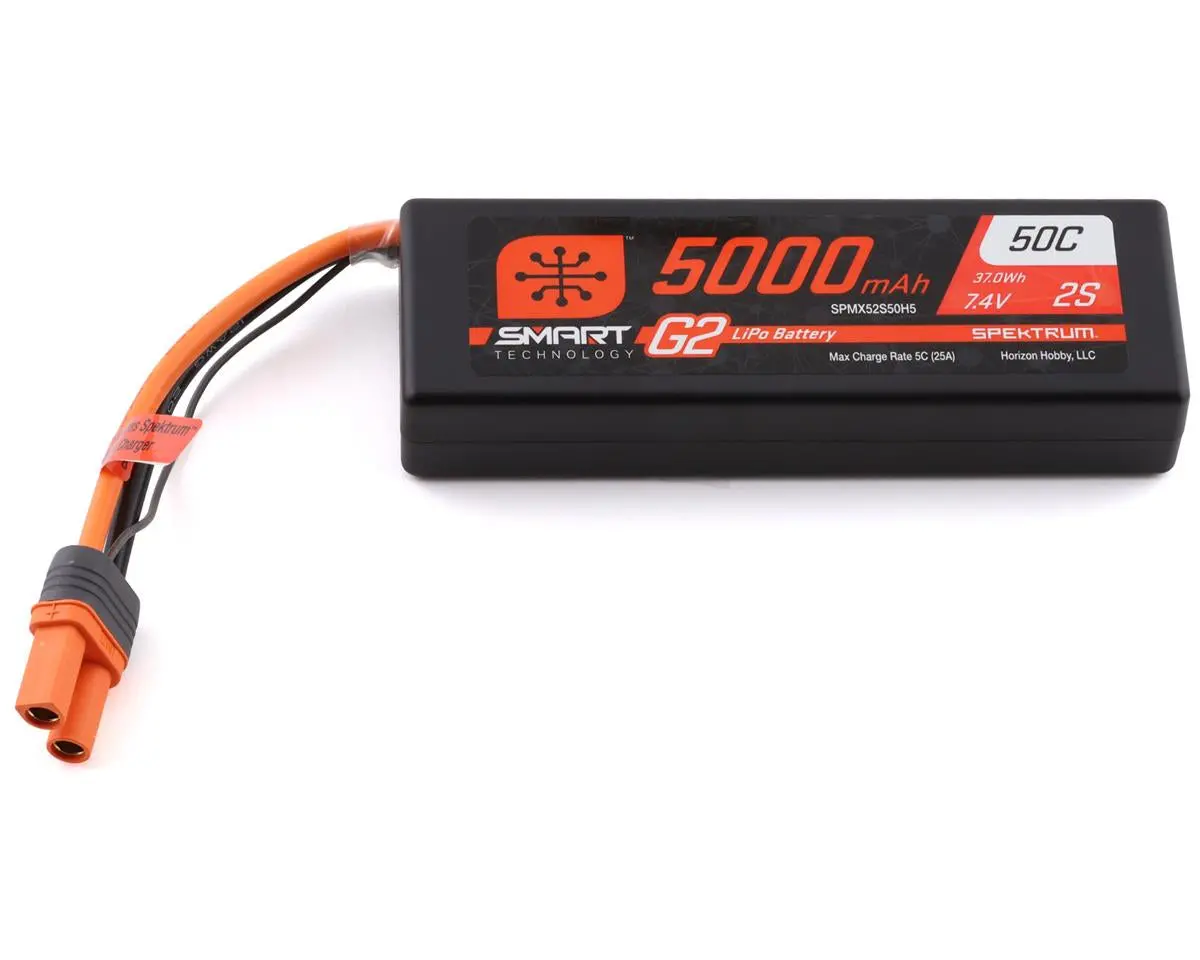 Spektrum Rc 2S Smart Lipo 50C Hard Case Battery Pack (7.4V/5000Mah) W/Ic5 Connector    (Spmx52s50h5) 1
