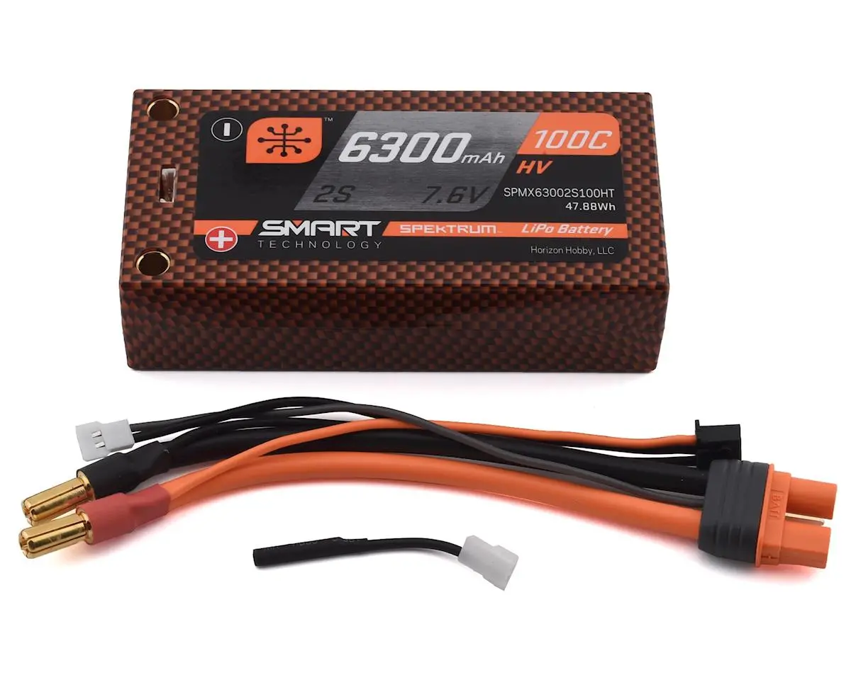 Spektrum Rc 2S 100C Smart Lipo Shorty Pack Battery W/5Mm Tubes (7.6V/6300Mah)   (Spmx63002s100ht) 1