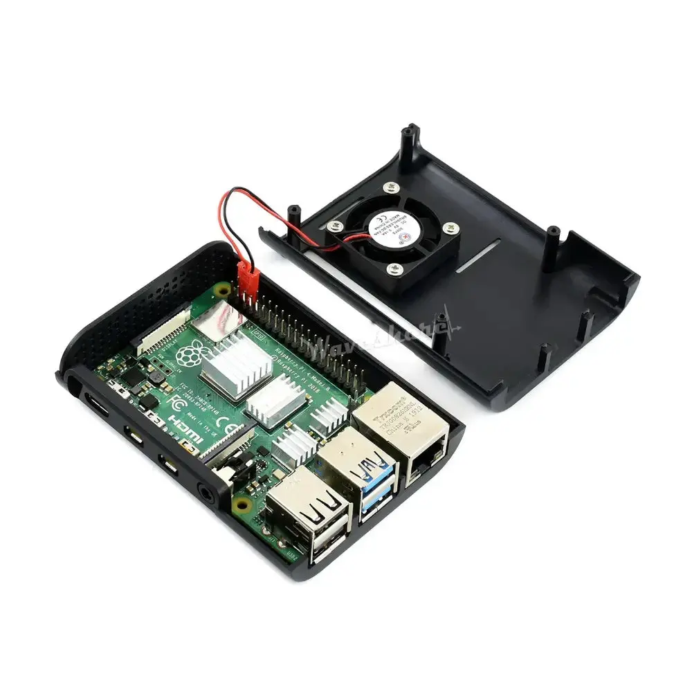 Waveshare Black Abs Case For Raspberry Pi 4 W/ Cooling Fan 1