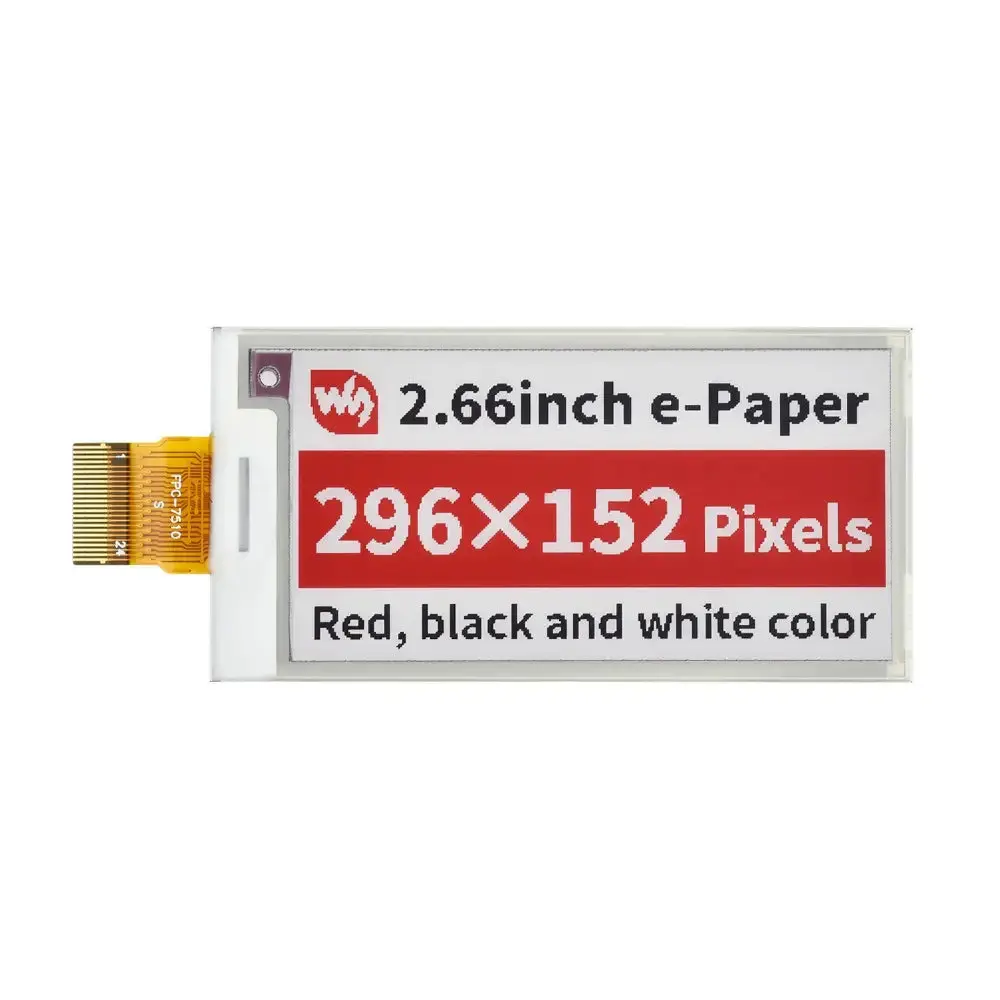 Waveshare 2.66" E-Paper (B) E-Ink Raw Display, 296×152, Red / Black / White, Spi, W/O Pcb 1