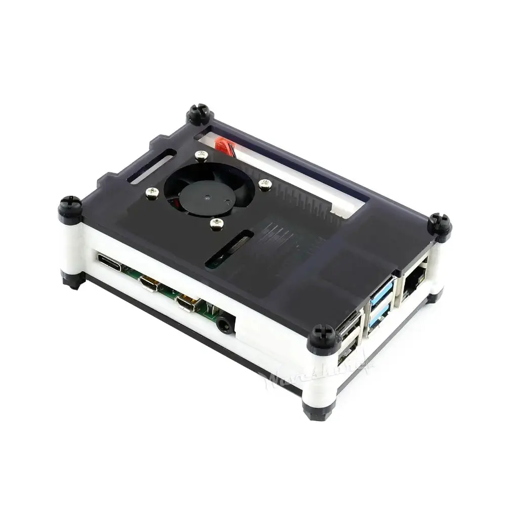 Waveshare Black/White Acrylic Case For Raspberry Pi 4 W/ Cooling Fan 1