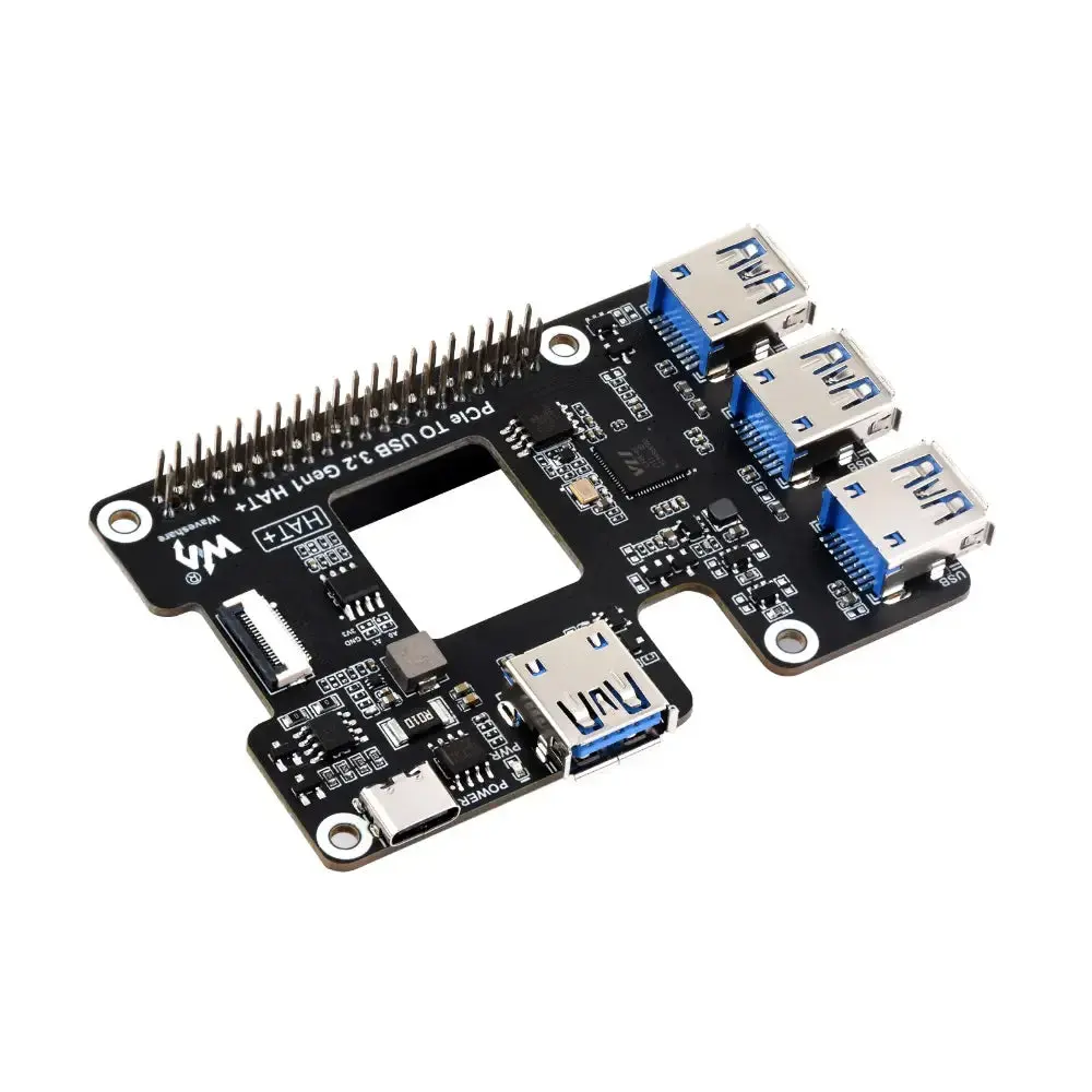 Waveshare Pcie To Usb 3.2 Gen1 Hat For Raspberry Pi 5, 4X High Speed Usb Ports, Hat + Standard 1